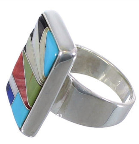 Heavy Sterling Silver And Multicolor Inlay Ring Size 8-1/2 WX37602